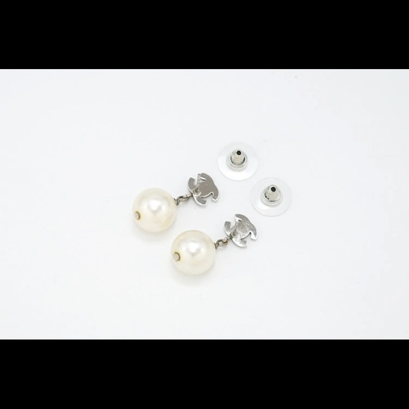 CHANEL CC Logos Rhinestone Pearl Dangle Earrings - Picture 6 of 6